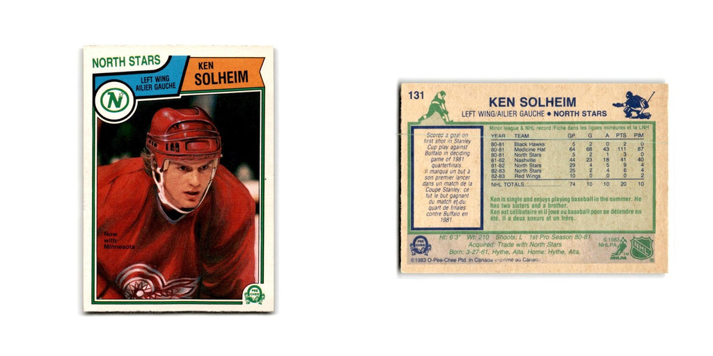 1983 O-Pee-Chee Ken Solheim RC Minnesota North Stars #131