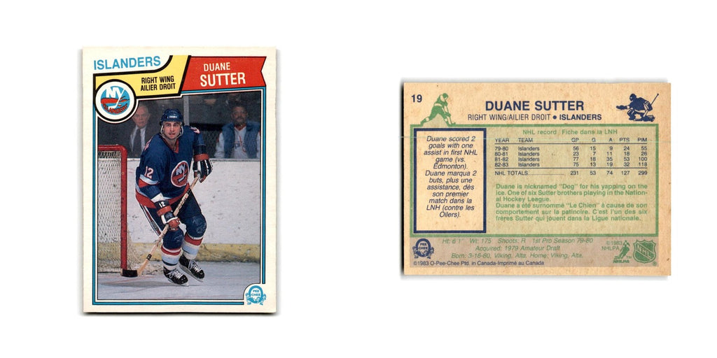 1983 O-Pee-Chee Duane Sutter New York Islanders #19