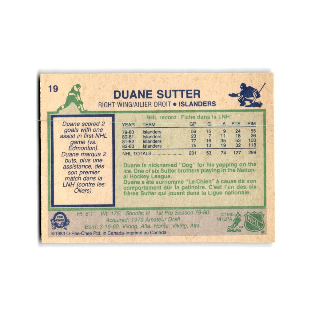 1983 O-Pee-Chee Duane Sutter New York Islanders #19