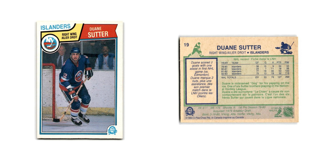 1983 O-Pee-Chee Duane Sutter New York Islanders #19