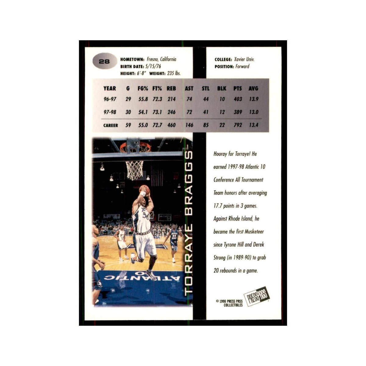 1998 Press Pass Torraye Braggs Basketball Cards #28