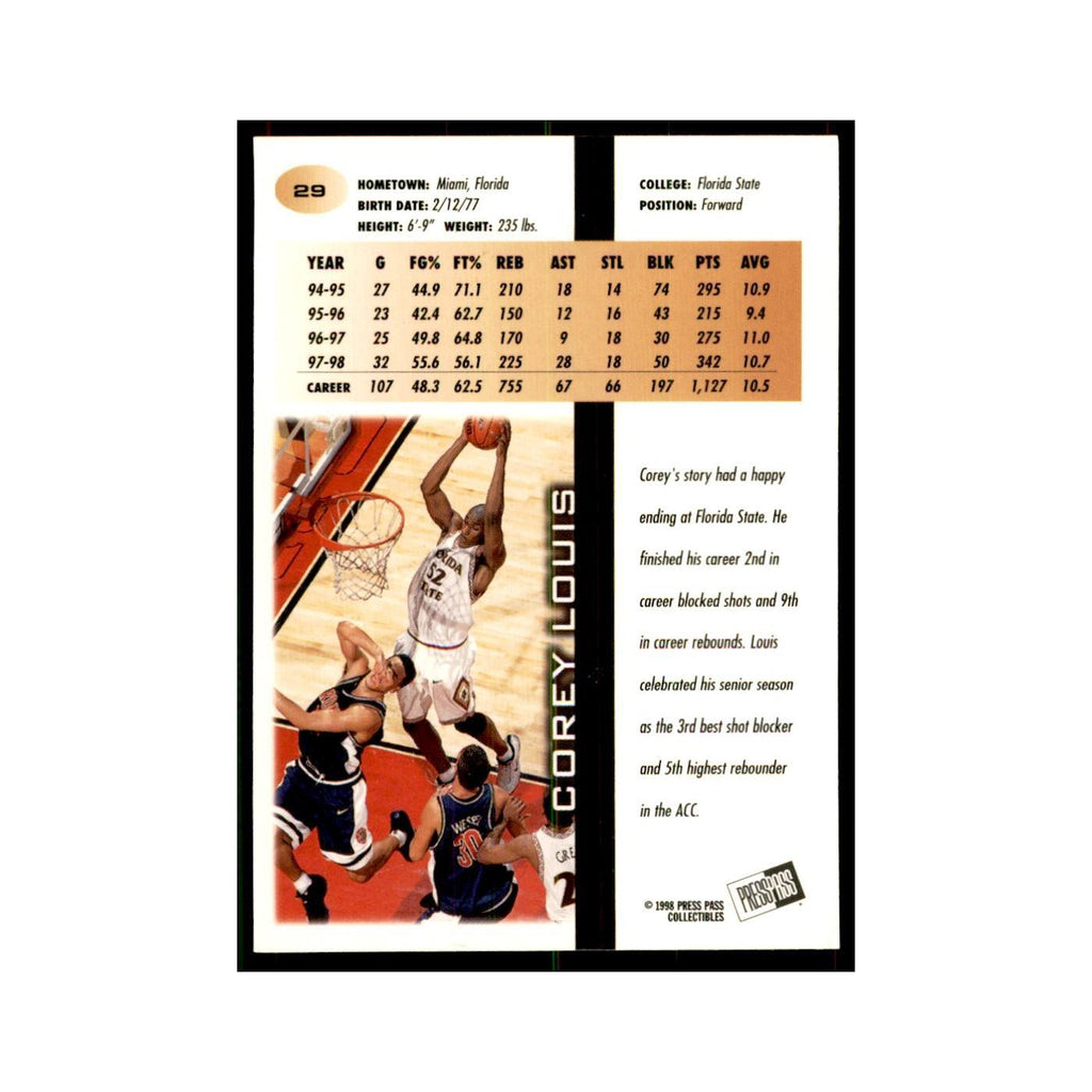 1998 Press Pass Corey Louis Basketball Cards #29