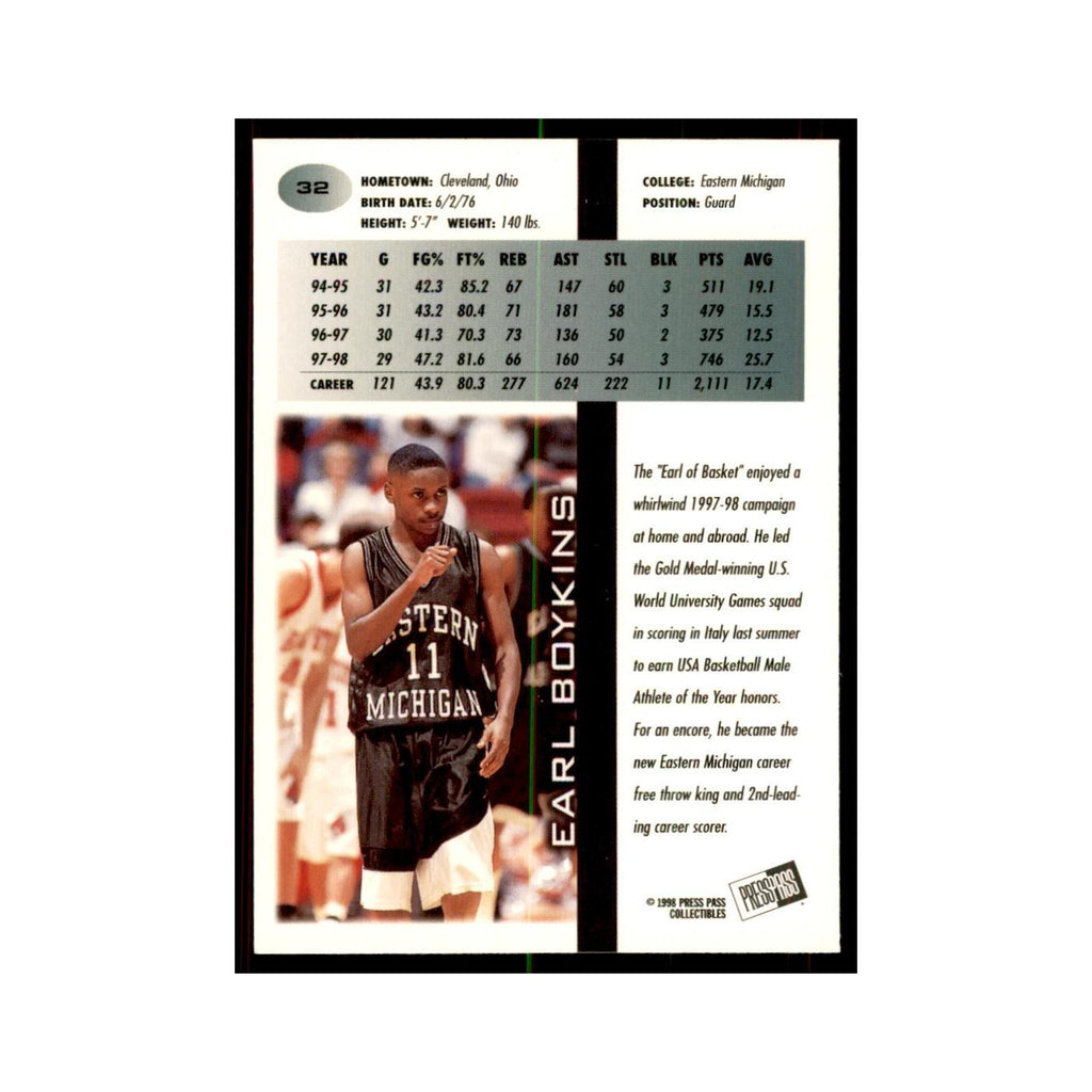 1998 Press Pass Earl Boykins Basketball Cards #32