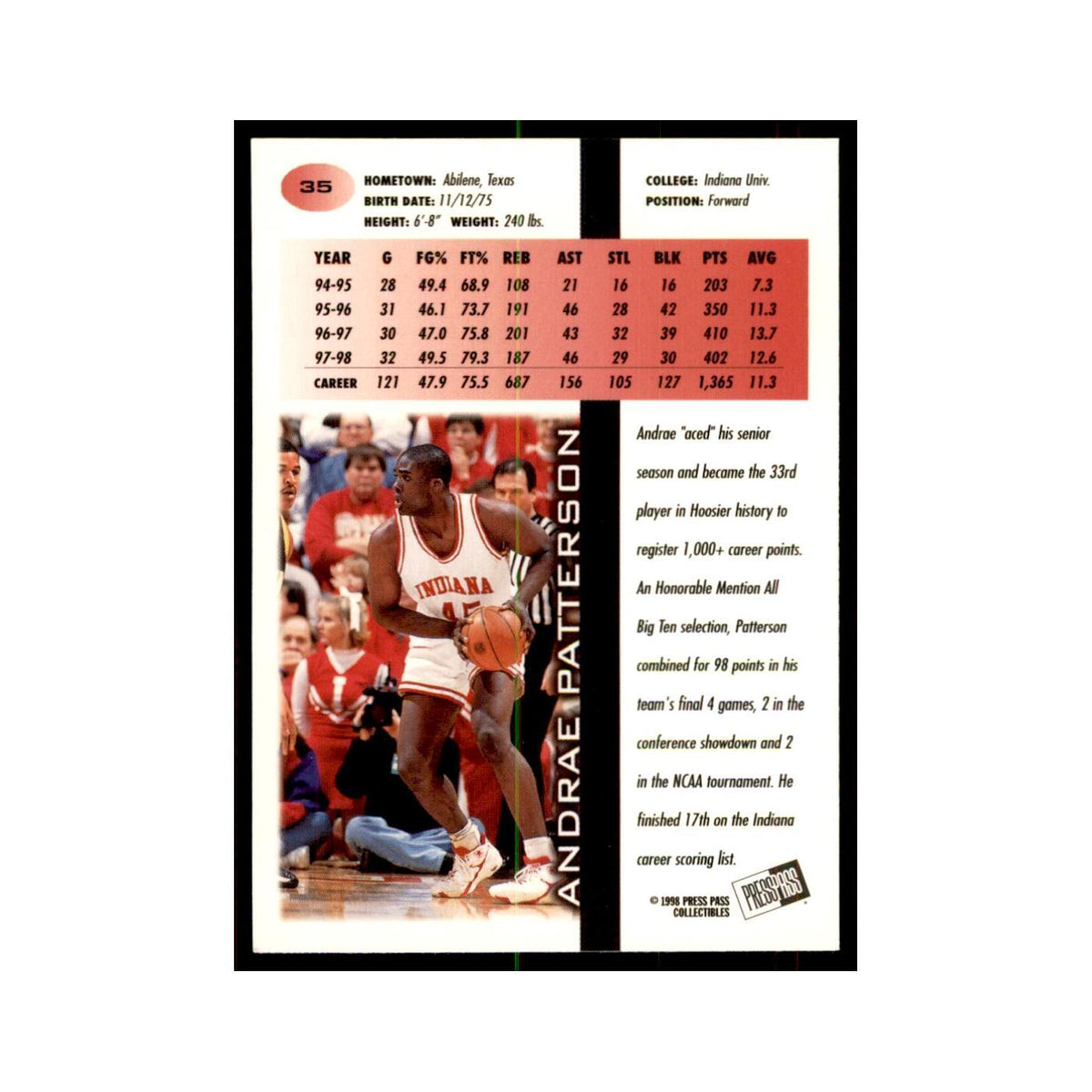 1998 Press Pass Andrae Patterson Basketball Cards #35