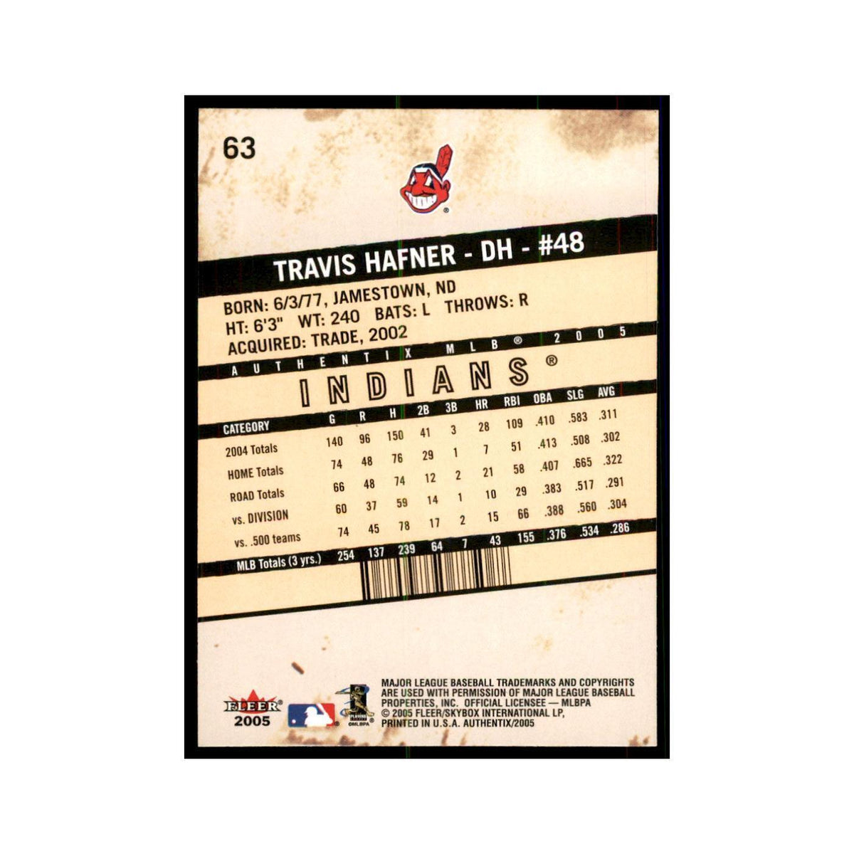 2005 Fleer Authentix Travis Hafner Baseball Cards #63