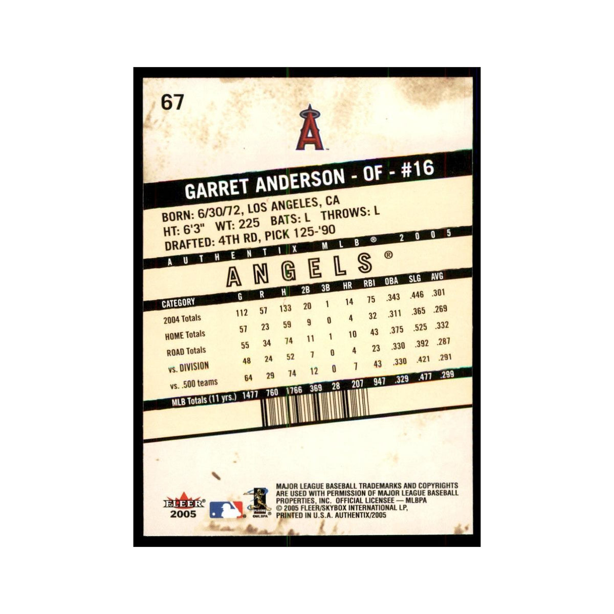 2005 Fleer Authentix Garret Anderson Baseball Cards #67