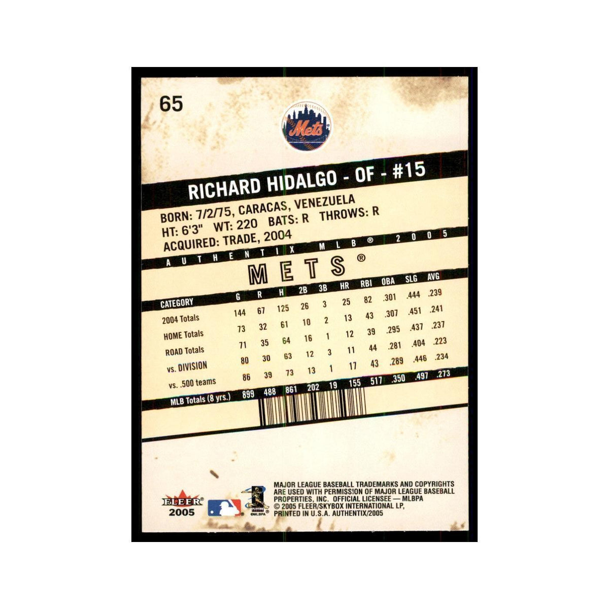 2005 Fleer Authentix Richard Hidalgo Baseball Cards #65