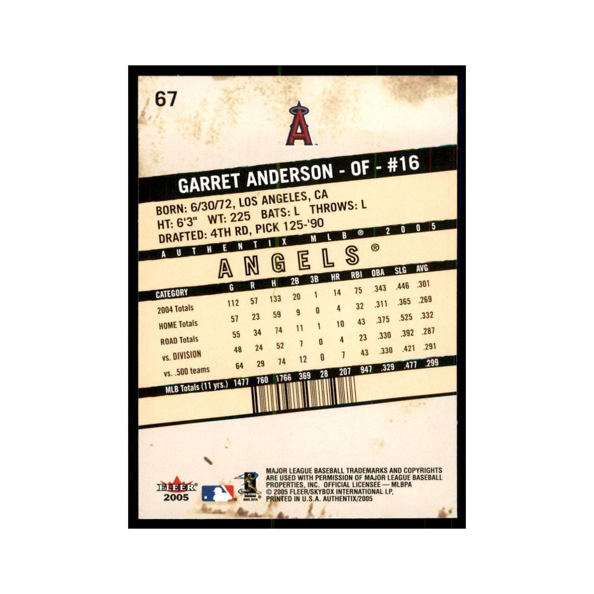 2005 Fleer Authentix Garret Anderson Baseball Cards #67