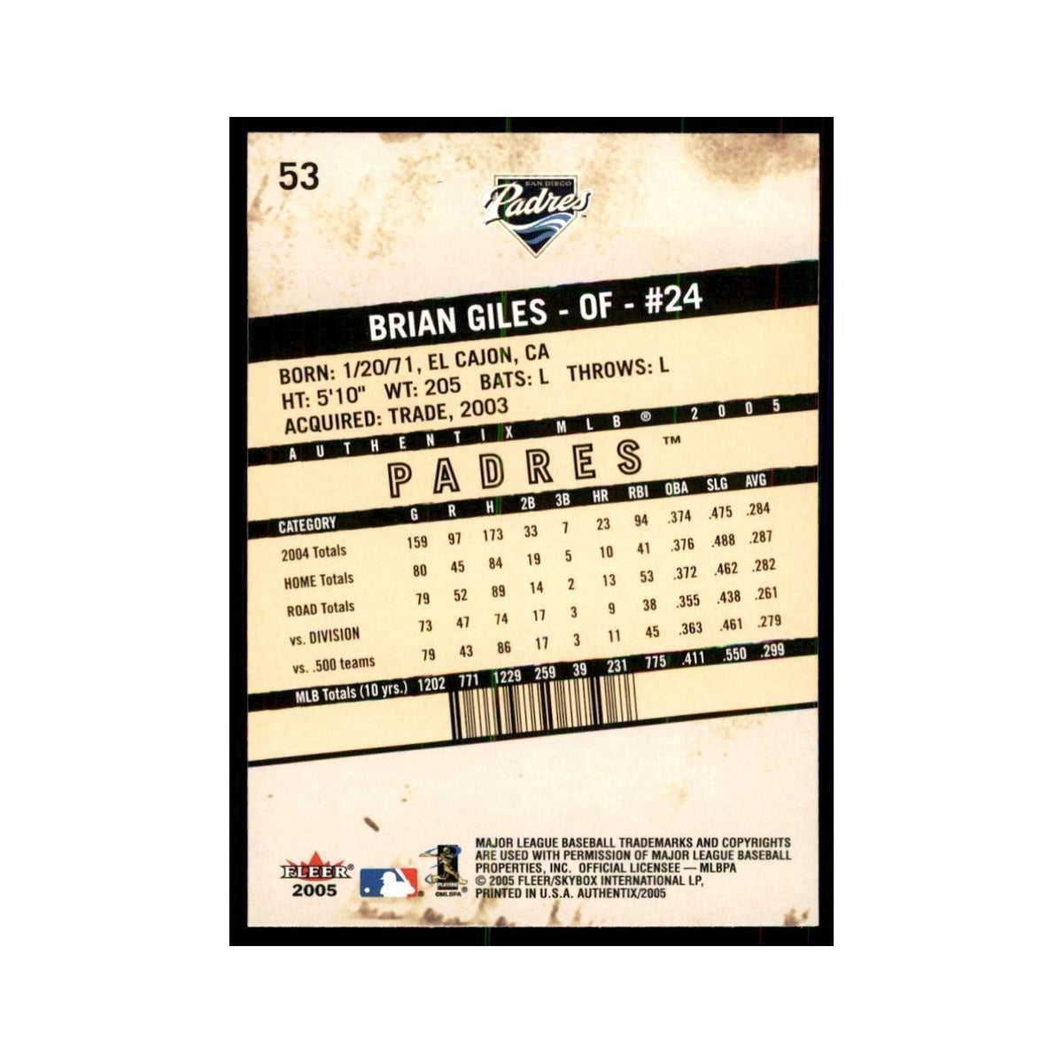 2005 Fleer Authentix Brian Giles Baseball Cards #53