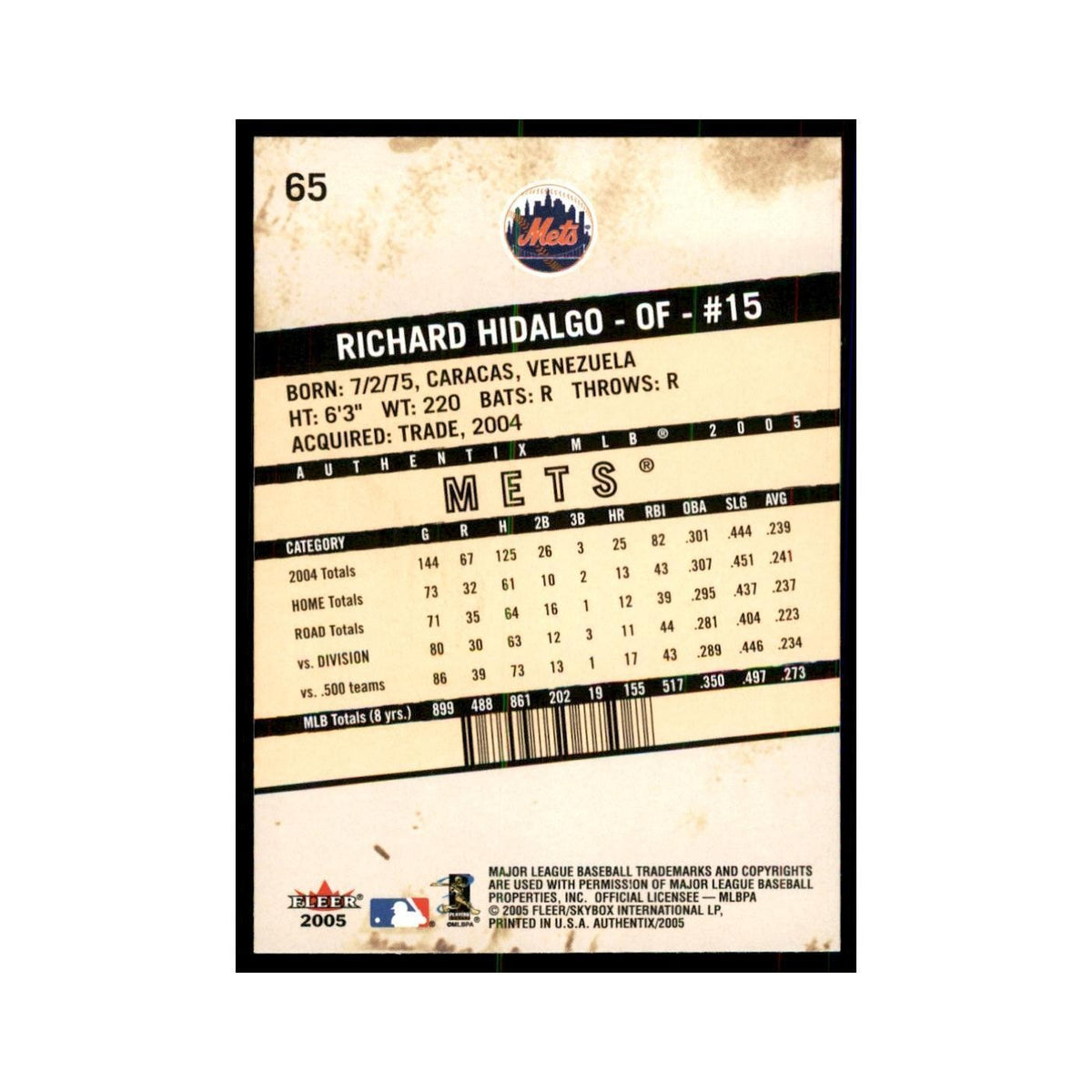 2005 Fleer Authentix Richard Hidalgo Baseball Cards #65