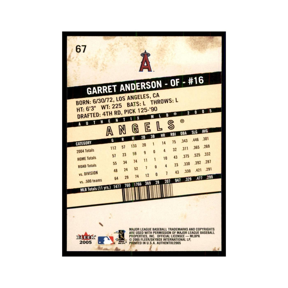 2005 Fleer Authentix Garret Anderson Baseball Cards #67