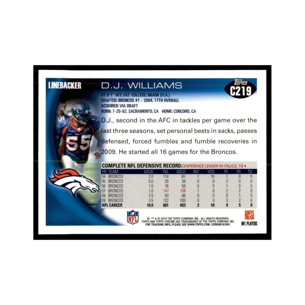 2010 Topps Chrome D.J. Williams Football Cards #C219