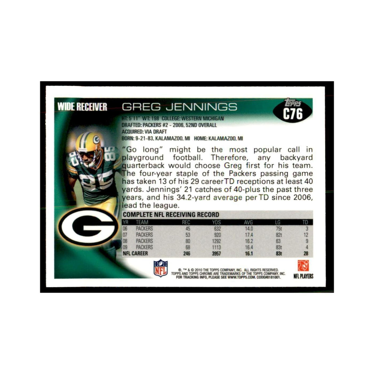 2010 Topps Chrome Greg Jennings Football Cards #C76