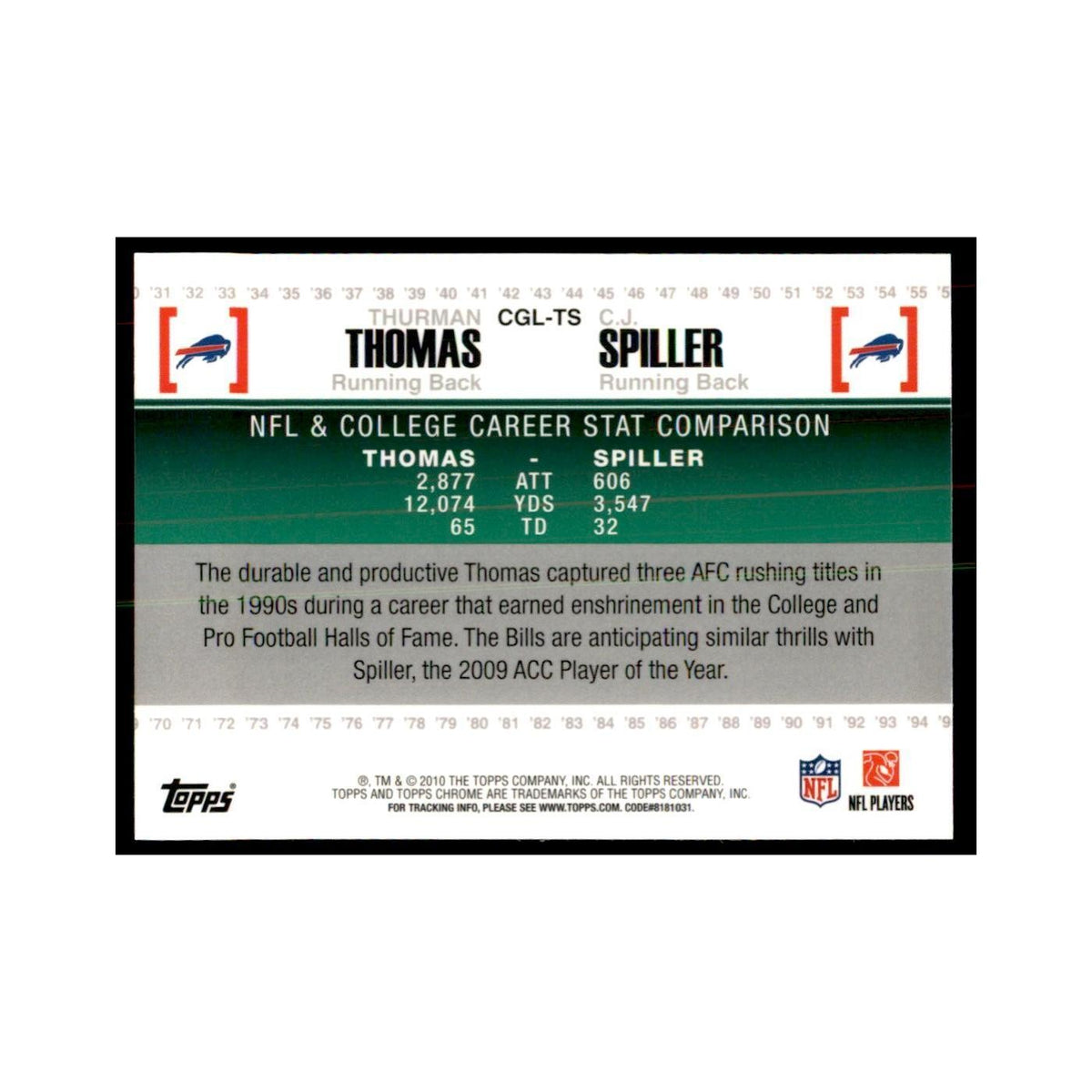 2010 Topps Chrome Thurman Thomas/C.J. Spiller Football Cards #CGL-TS