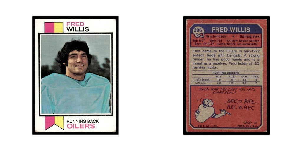 1973 Topps Football Card (Damaged) Fred Willis Houston Oilers #396.0