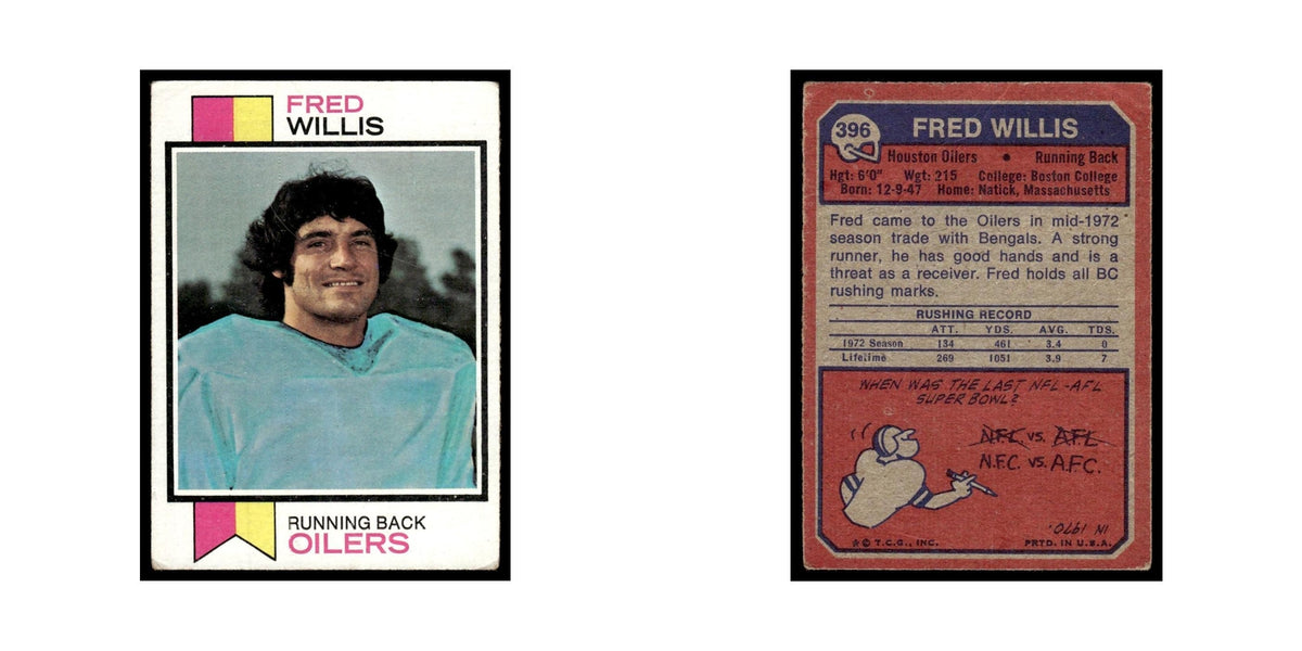 1973 Topps Football Card (Damaged) Fred Willis Houston Oilers #396.0