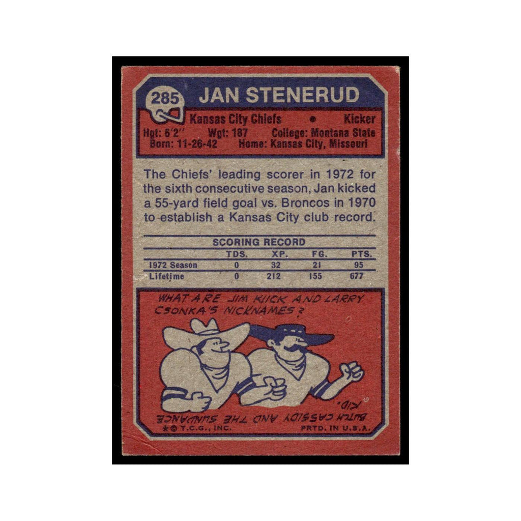 1973 Topps Football Card (Damaged) Jan Stenerud Chiefs #285.0