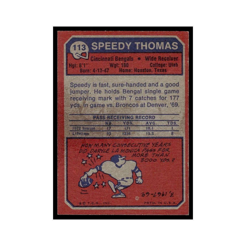 1973 Topps Football Card (Damaged) Speedy Thomas RC Bengals #113.0