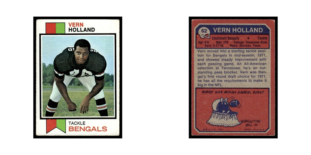1973 Topps Football Card (Damaged) Vern Holland RC Bengals #62.0