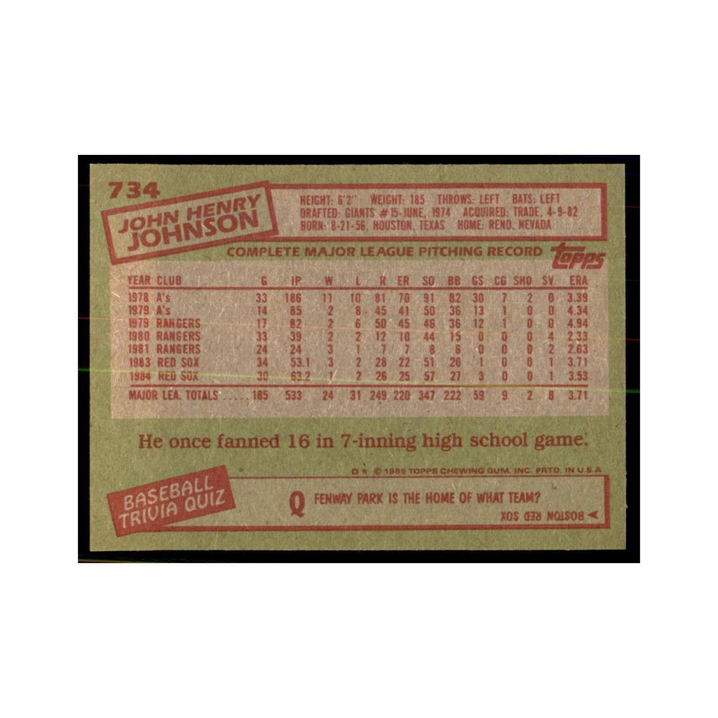 1985 Topps John Henry Johnson Baseball Cards #734