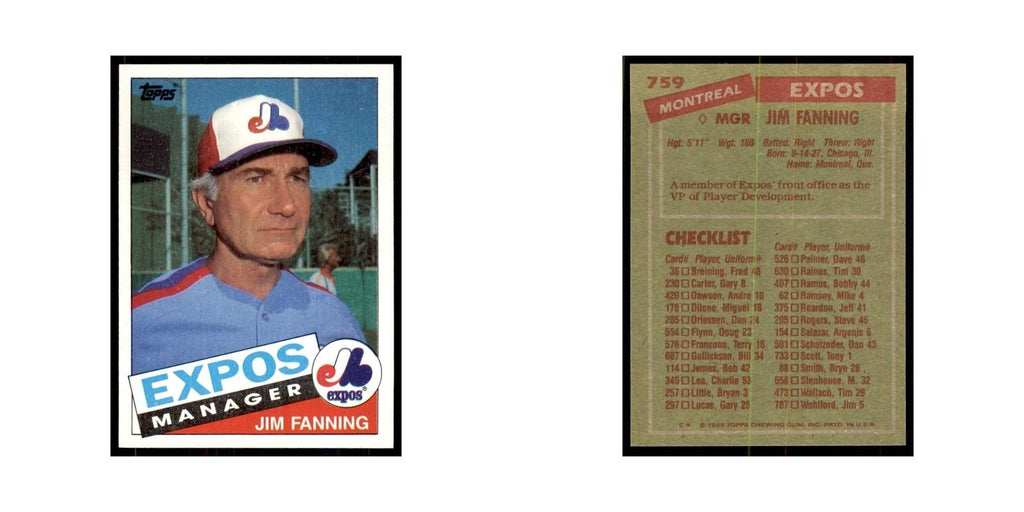 1985 Topps Jim Fanning Baseball Cards #759