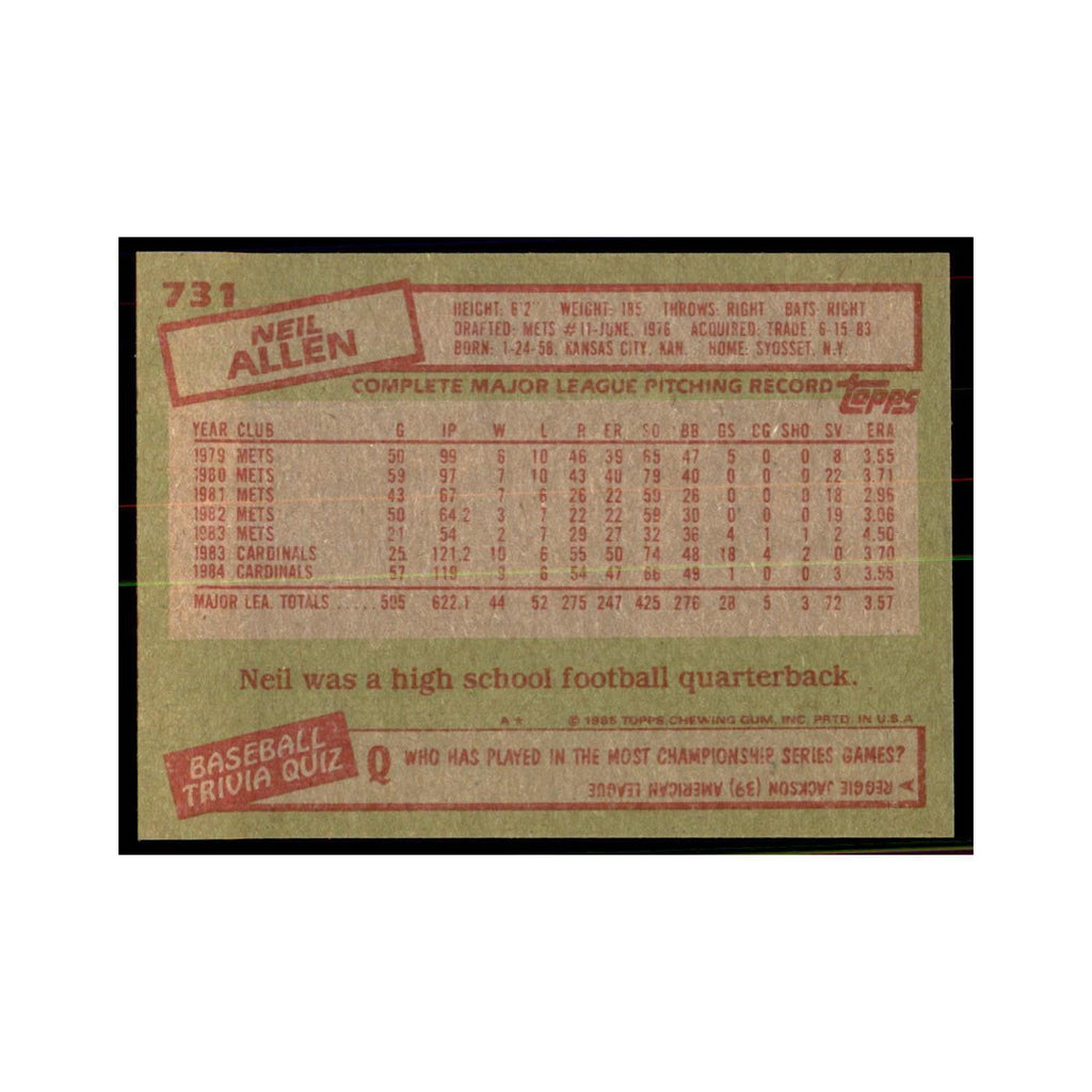 1985 Topps Neil Allen Baseball Cards #731