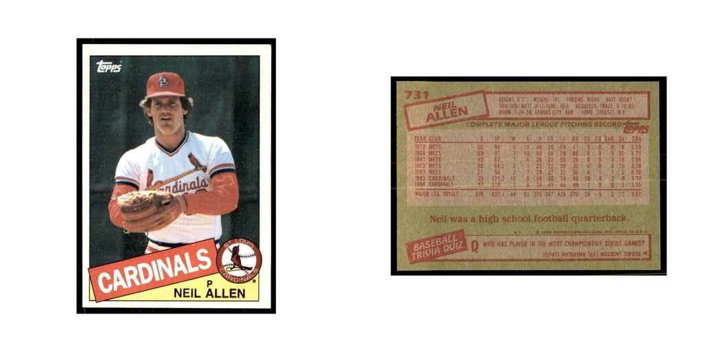 1985 Topps Neil Allen Baseball Cards #731