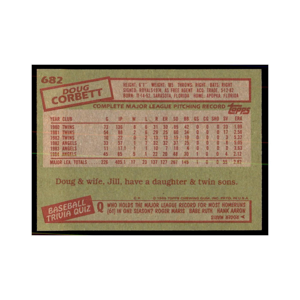 1985 Topps Doug Corbett Baseball Cards #682