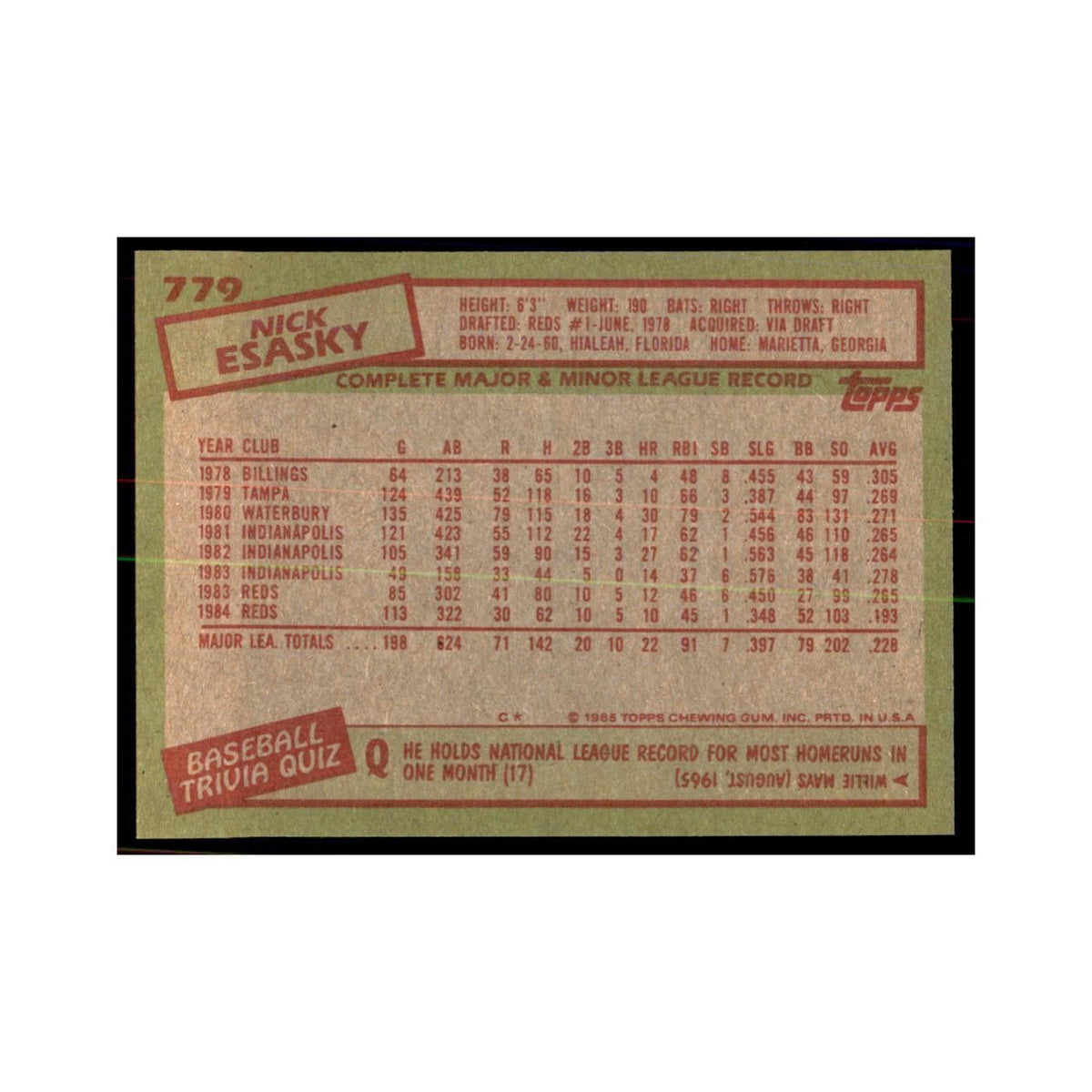1985 Topps Nick Esasky Baseball Cards #779