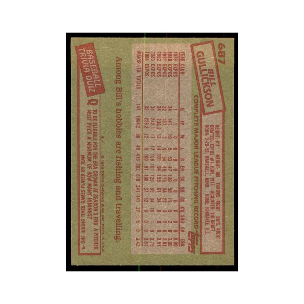 1985 Topps Bill Gullickson Baseball Cards #687