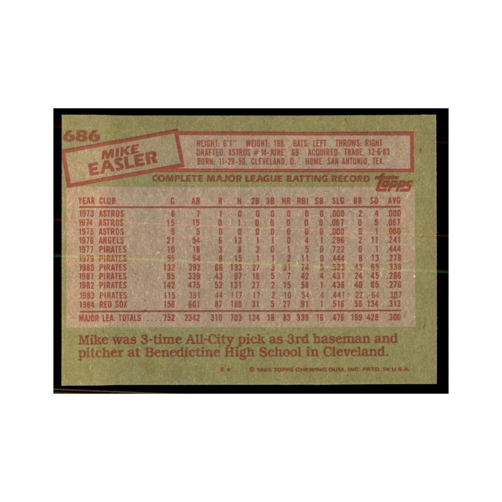 1985 Topps Mike Easler Baseball Cards #686
