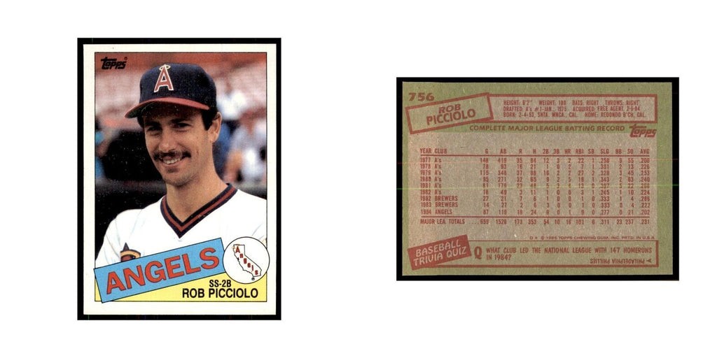 1985 Topps Rob Picciolo Baseball Cards #756