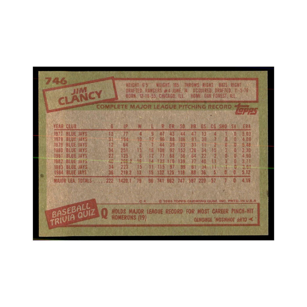1985 Topps Jim Clancy Baseball Cards #746