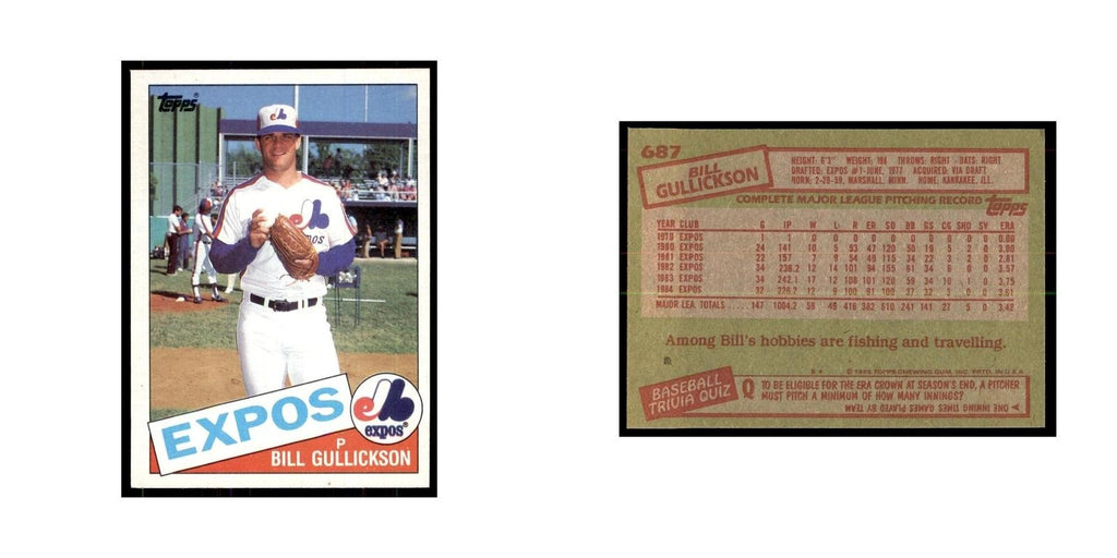 1985 Topps Bill Gullickson Baseball Cards #687