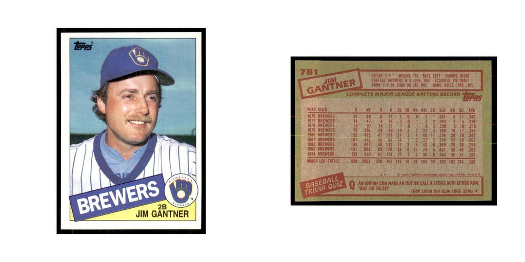 1985 Topps Jim Gantner Baseball Cards #781