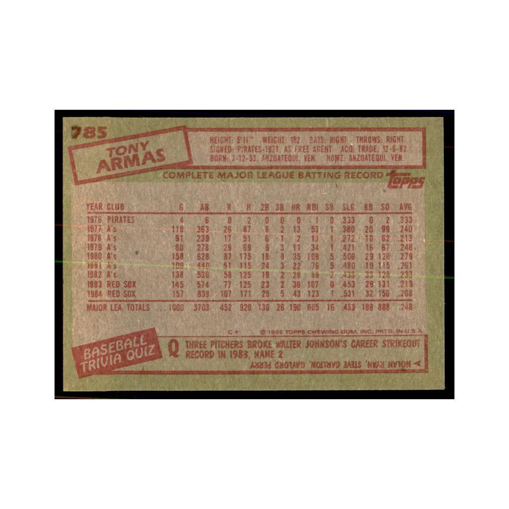 1985 Topps Tony Armas Baseball Cards #785