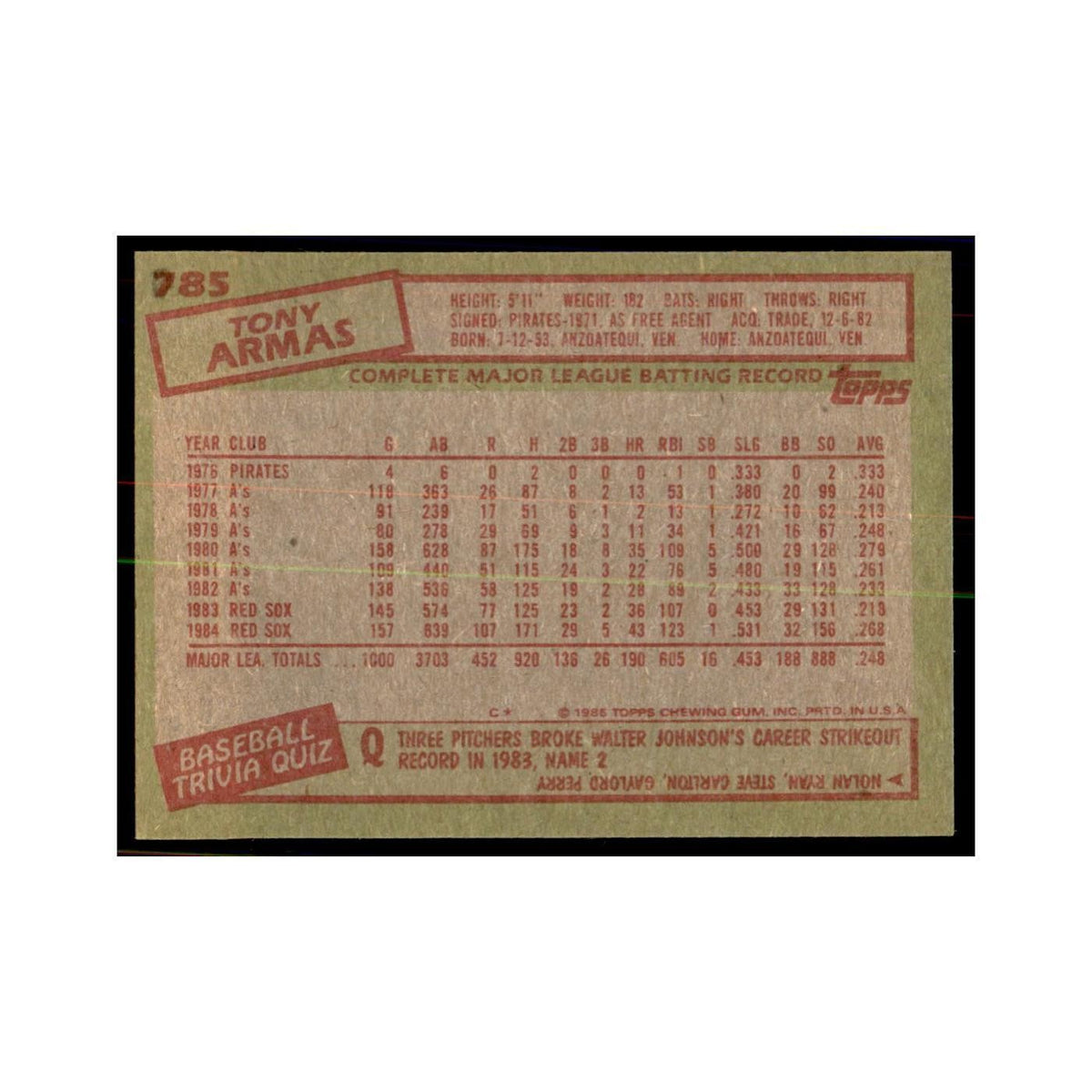 1985 Topps Tony Armas Baseball Cards #785
