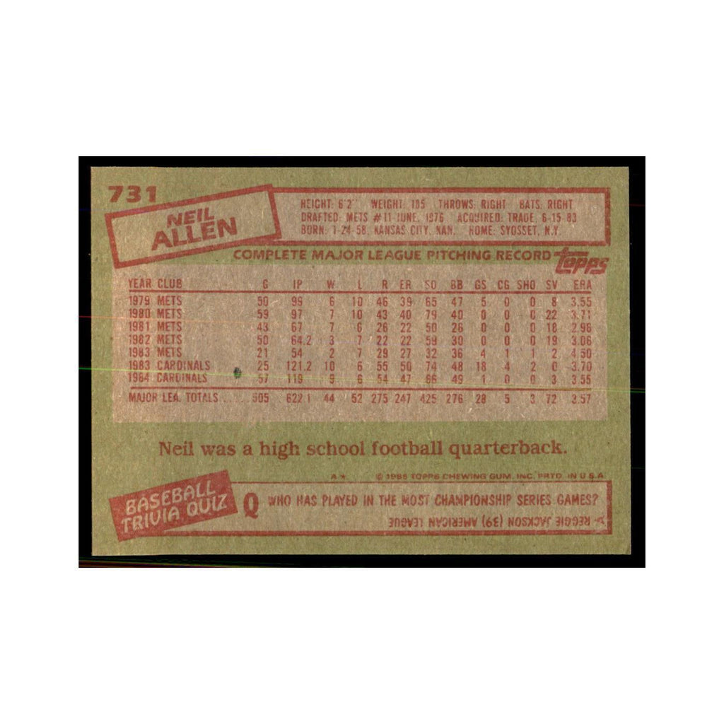 1985 Topps Neil Allen Baseball Cards #731