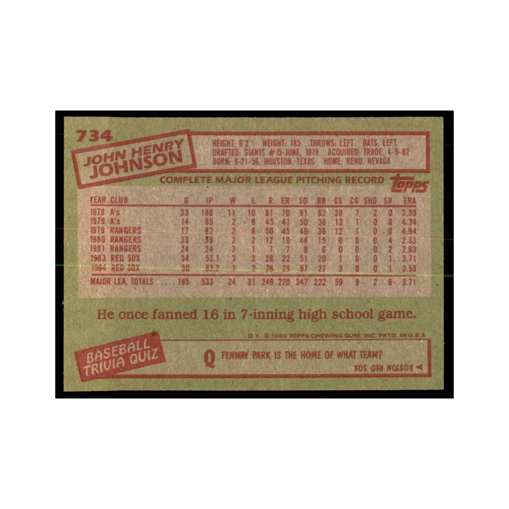 1985 Topps John Henry Johnson Baseball Cards #734