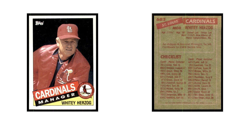 1985 Topps Whitey Herzog Baseball Cards #683