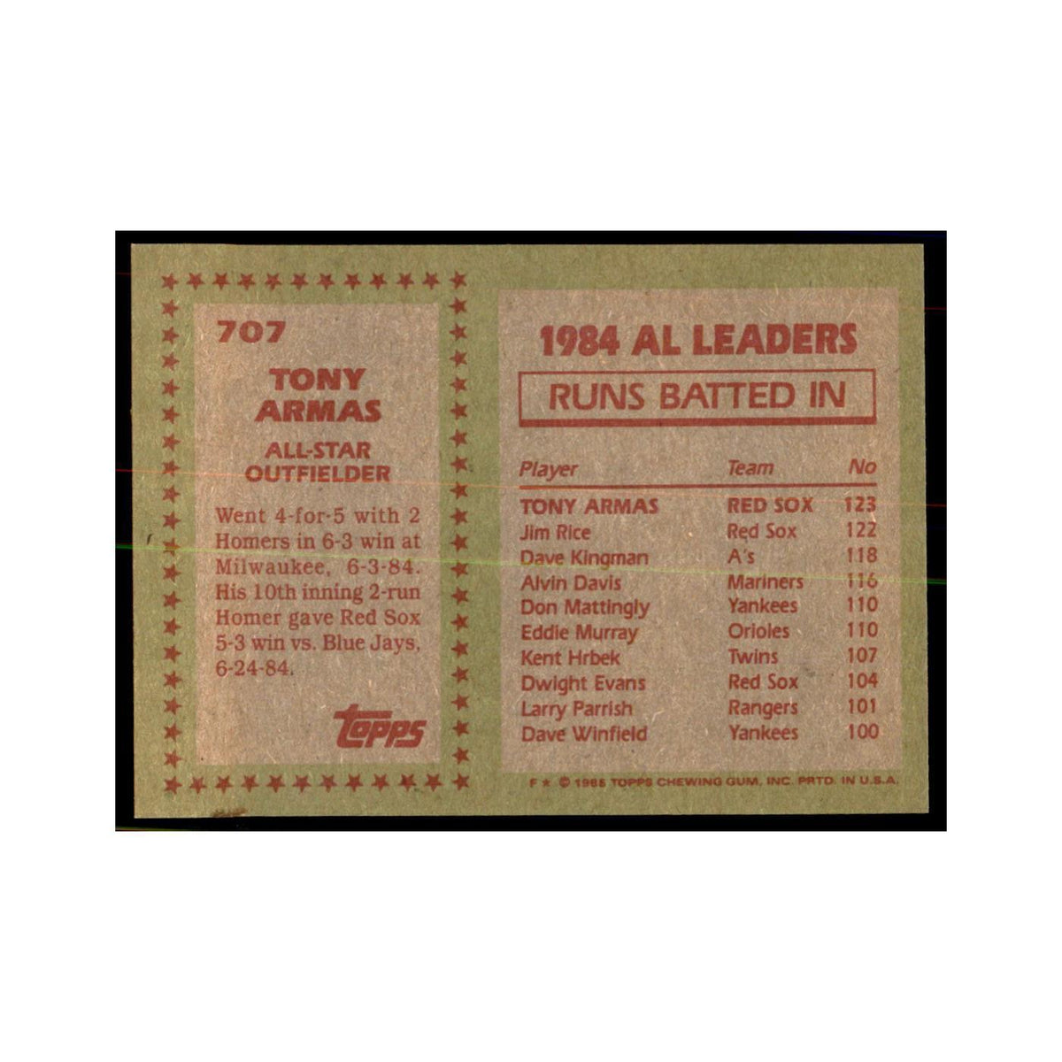 1985 Topps Tony Armas Baseball Cards #707