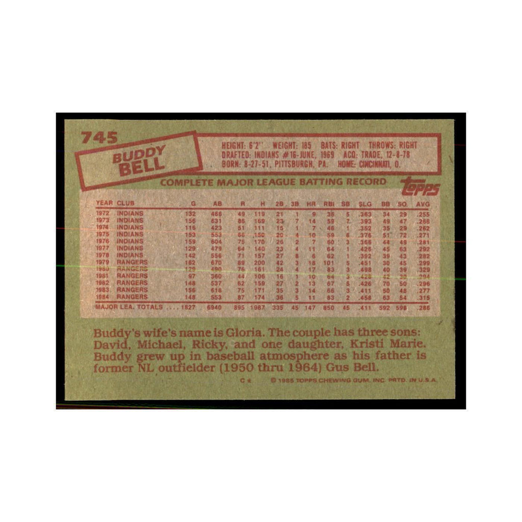 1985 Topps Buddy Bell Baseball Cards #745