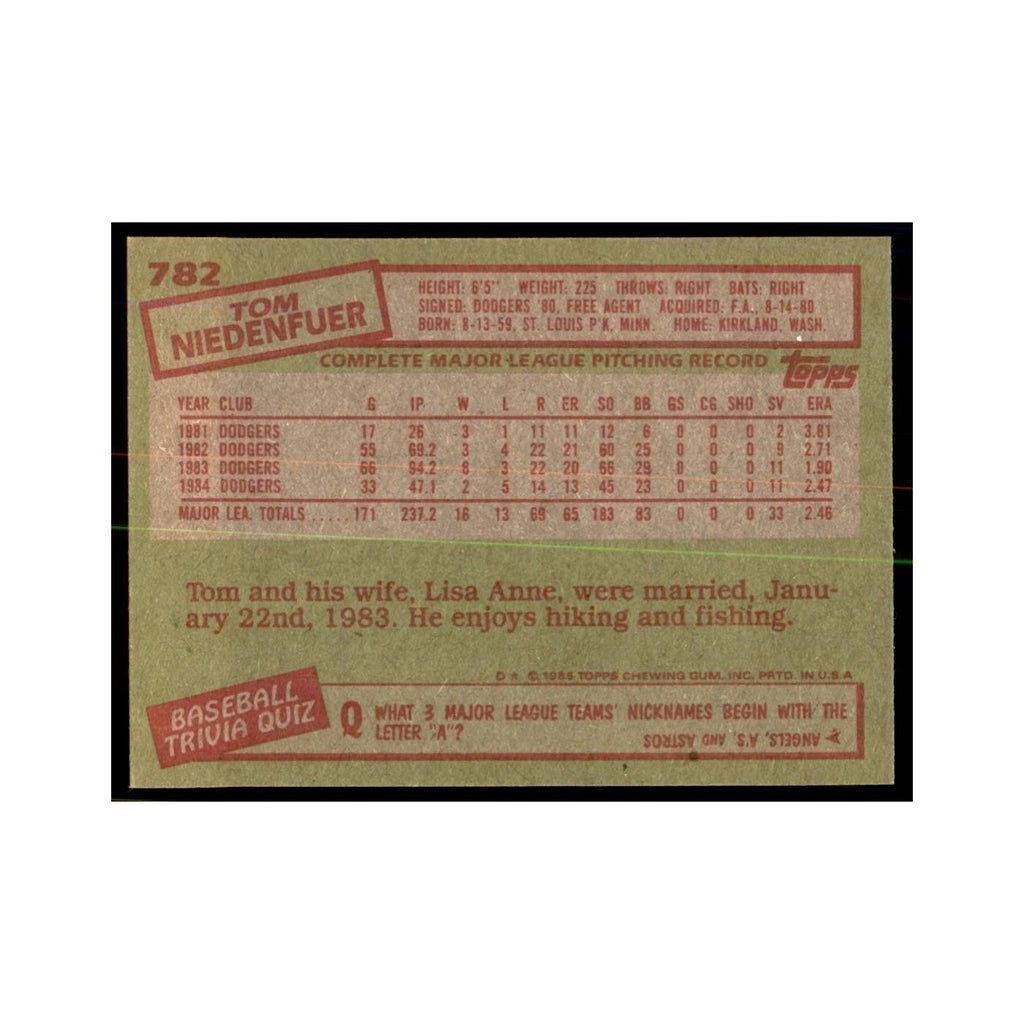 1985 Topps Tom Niedenfuer Baseball Cards #782