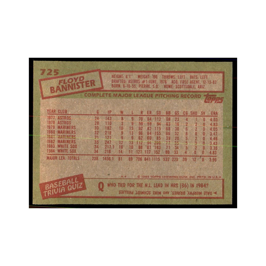 1985 Topps Floyd Bannister Baseball Cards #725