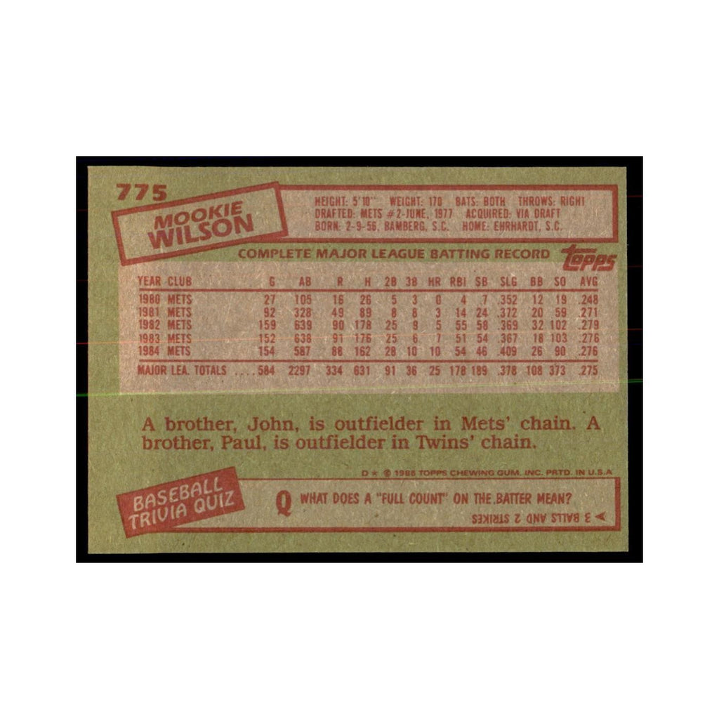 1985 Topps Mookie Wilson Baseball Cards #775