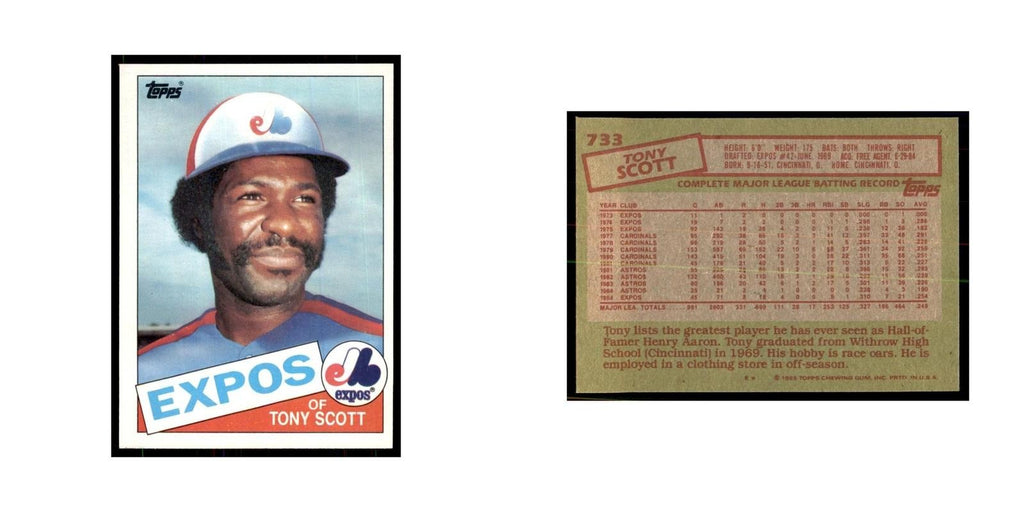 1985 Topps Tony Scott Baseball Cards #733