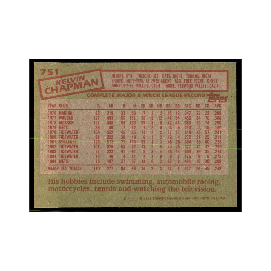 1985 Topps Kelvin Chapman Baseball Cards #751