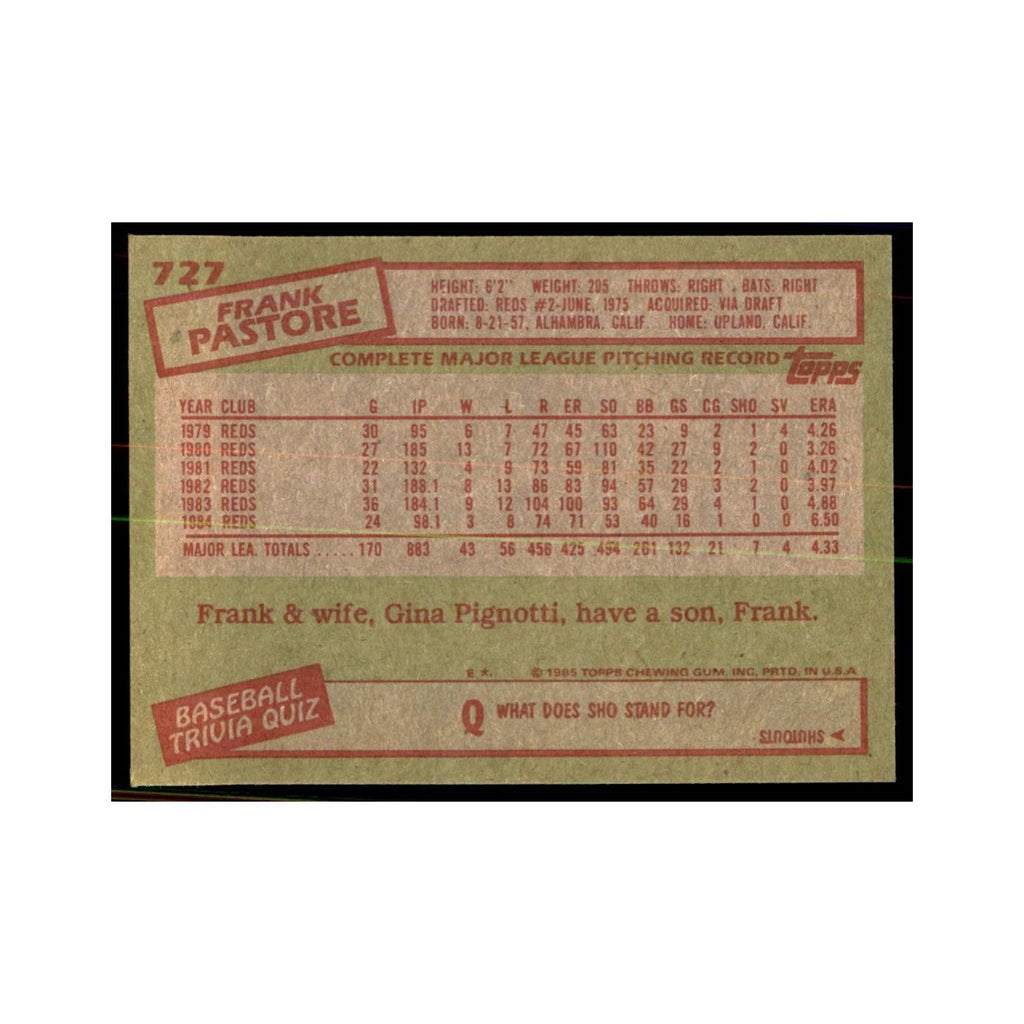 1985 Topps Frank Pastore Baseball Cards #727