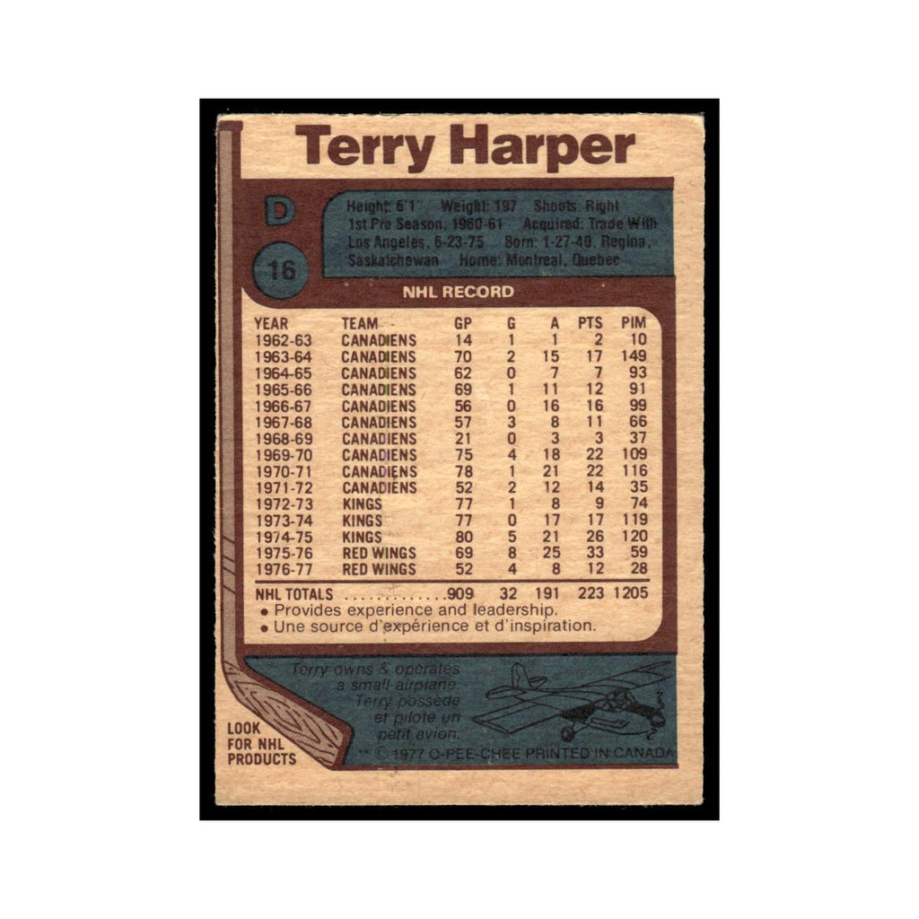 Terry Harper 1977 O-Pee-Chee (Damaged) #16 Detroit Red Wings Hockey Card Poor