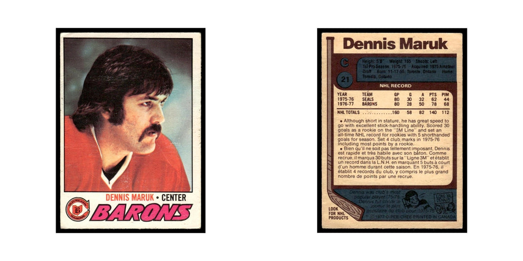 Dennis Maruk 1977 O-Pee-Chee (Damaged) #21 Cleveland Barons Hockey Card Poor